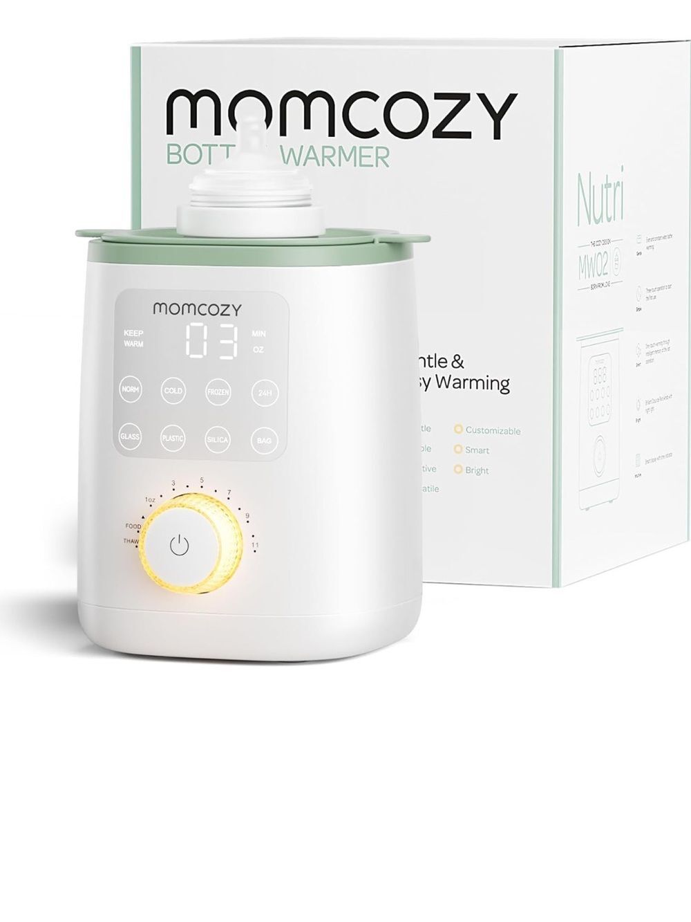 MOMCOZY Sage Green Baby Bottle Warmer with Digital Controls works